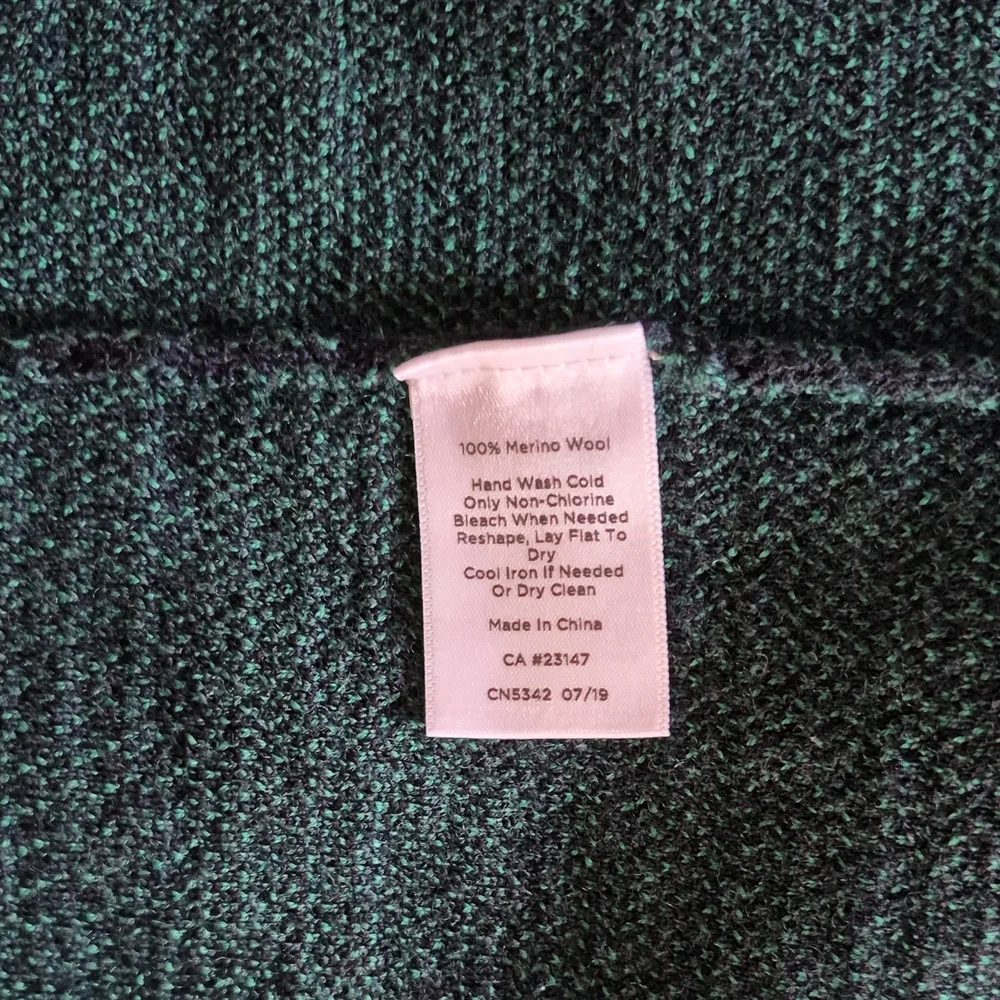 Talbots Merino Wool Plaid Cardigan Sweater Open Front Green Blue Women's Large L - Picture 6 of 6